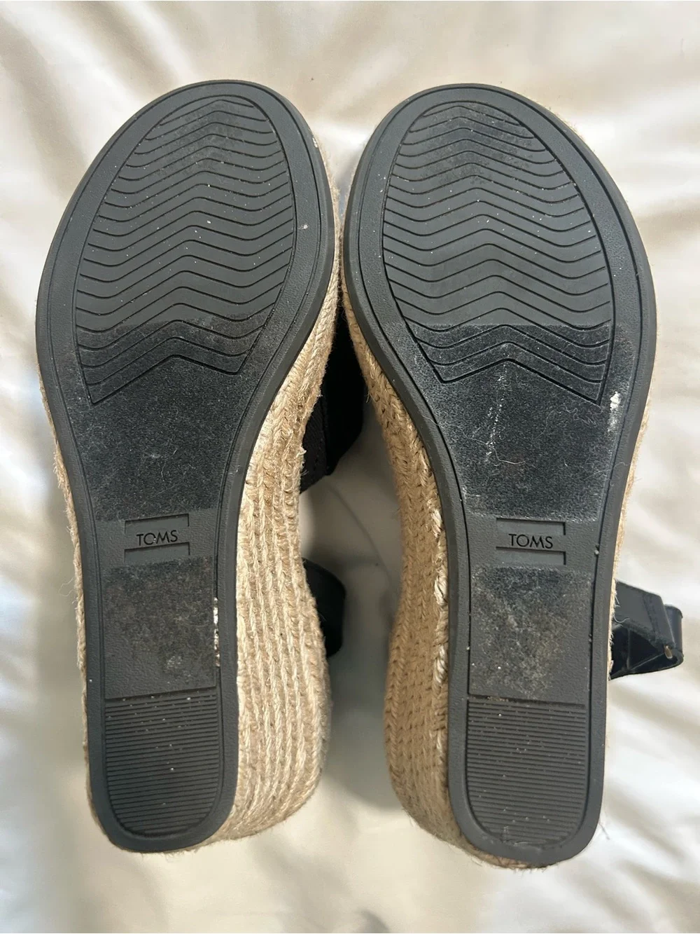 TOMS Women’s Black Canvas Wedge Espadrille Sandals Size 8 1/2